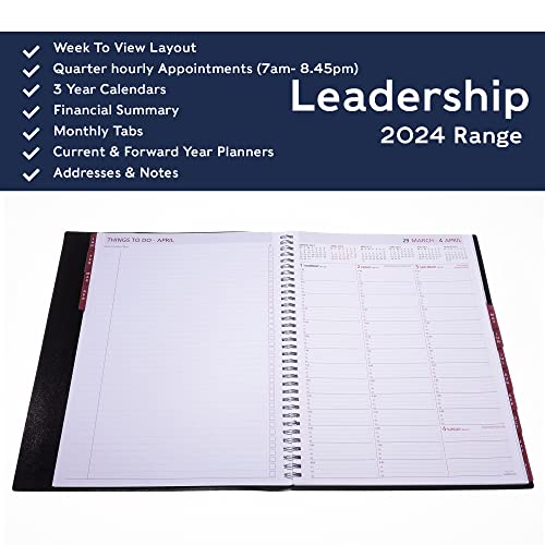 Collins Debden Leadership 2024 Diary A4 Week to View Business Planner (Appointments) - Business Planner and Organiser - January to December 2024 Diary - Weekly - Graphite - CP6740.99-24