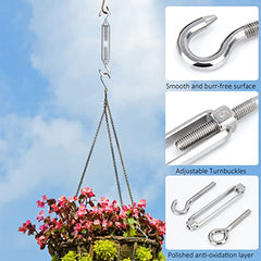 Turnbuckle Wire Tensioner M5 Stainless Steel 6pcs Hook and Eye Rope Cable Turnbuckle Strainer, Heavy Duty C to O Adjustable Garden Rope Tension Set for Sun Shade, Tent, Climbing Plants Fence