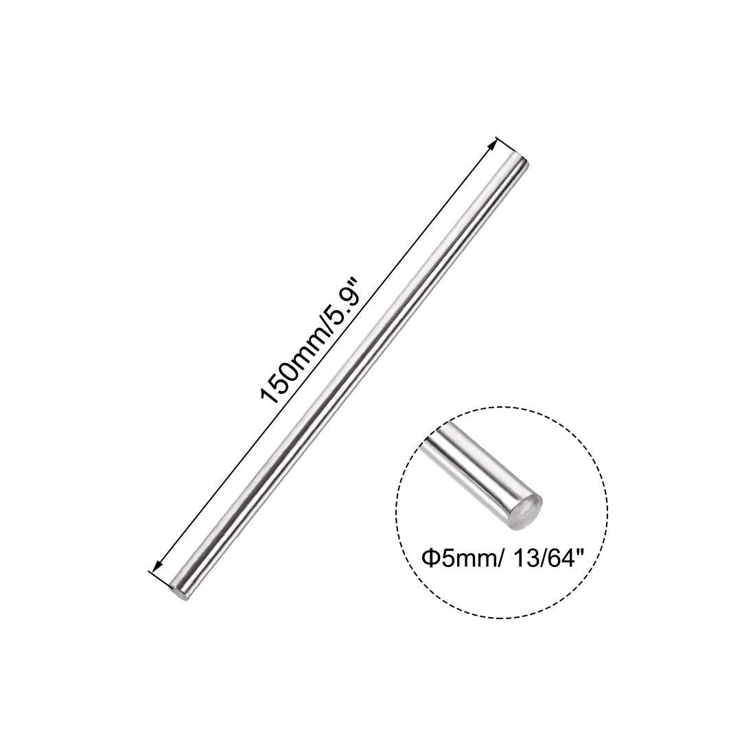 TOP-VIGOR 5Pcs 5mm x 150mm 304 Stainless Steel Round Rods, Metal Solid Round Shaft Rods Lathe Bar Stock for DIY Crafts Car Helicopter Airplane Model