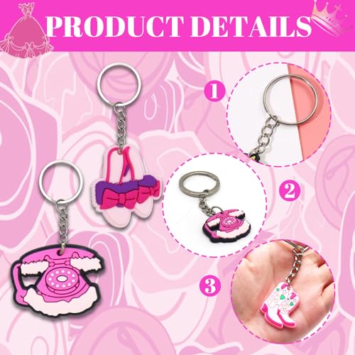 14 Pcs Barb_ie Keyring for Kids, Pink Series Keychain Pendant Theme Party Bag Filler, Ideas Presents Party Favors for Boys Girls Birthday Party Supply