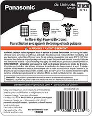 Panasonic CR1620 3.0 Volt Long Lasting Lithium Coin Cell Batteries in Child Resistant, Standards Based Packaging, 2-Battery Pack