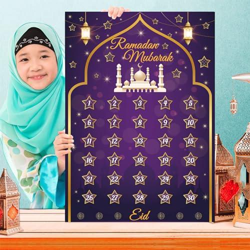 Ramadan Advent Calendar, Ramadan Decorations with 30 Stars Stickers, Ramadan Decorations for Kids, Eid Mubarak Party, Ramadan Gift