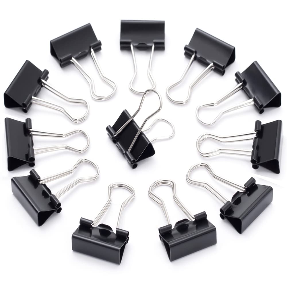95 Pcs Bulldog Clips, 19mm Small Binder Clips, Black Metal Foldback Clips, Paper Clamps Binder, Paper Clips Clamp for Office, Home, School
