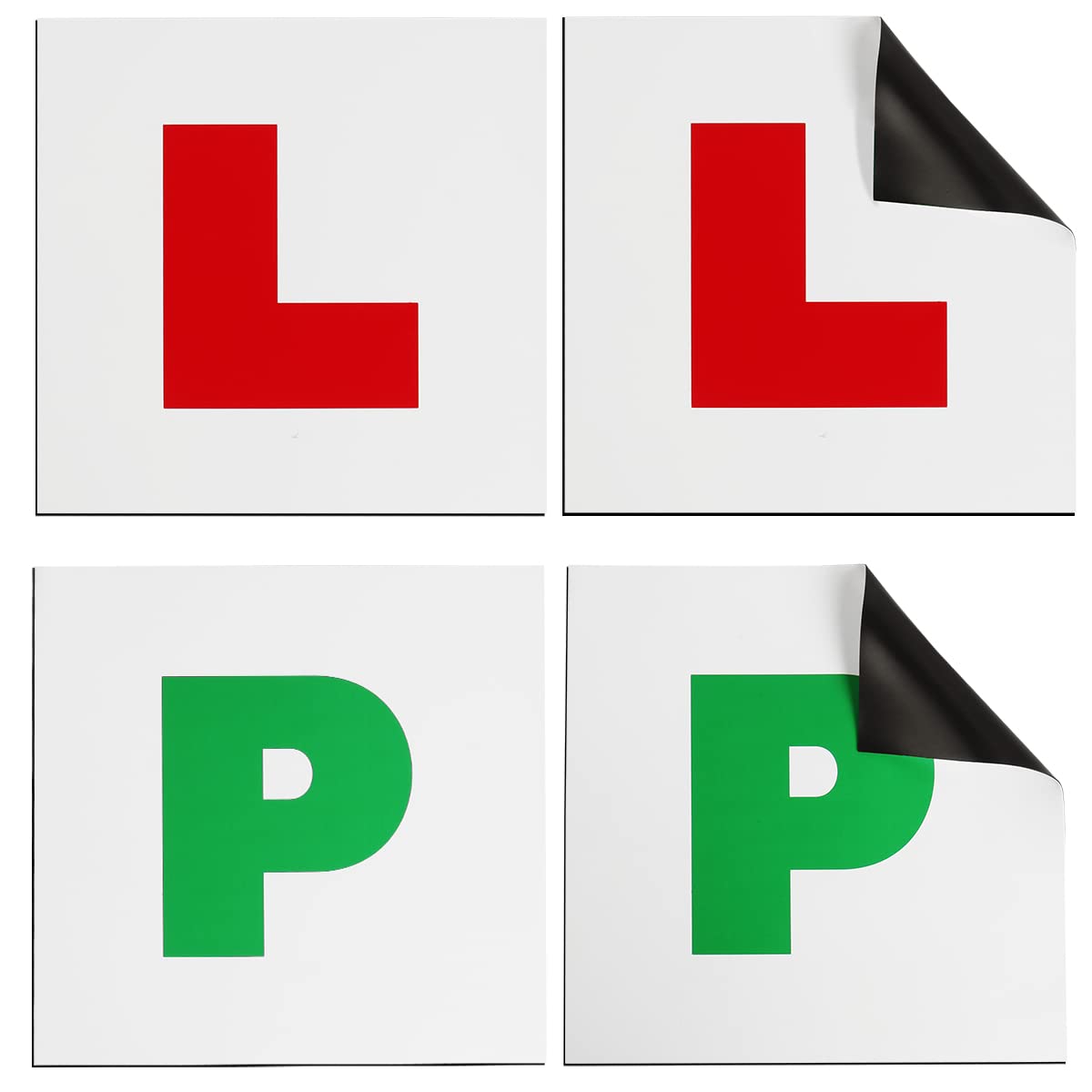 Onarway Fully Magnetic Red Car L-Plates and Green P Plate 4 Pack for car magnetic Extra Thick Strong Learner Plates, No Melting No Blow off Easy to Move without Scratching Painting off