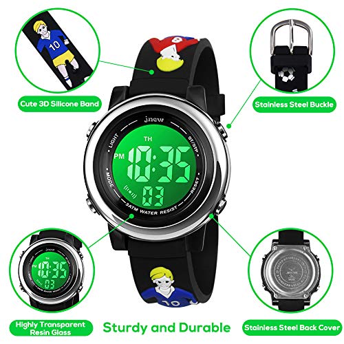 Bigmeda Kids Digital Watch, 3D Cartoon Sports Watch for 3-10 Year Boys Girls, Time Date Display, 7 Color Backlight, Stopwatch, Alarm Functions Kids Waterproof Wrist Watch (Football)