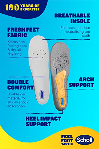 Scholl GelActiv Work Insoles for men. GelActiv shock absorption insoles for working all day, or standing all day, Insoles for work boots or work shoes. UK Shoe Size 7-12, 1 Pair