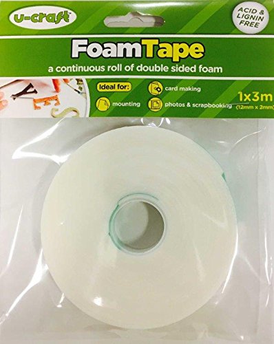 U-Craft Double Sided Foam Tape Roll, 12mm x 3 metres (2mm deep) White