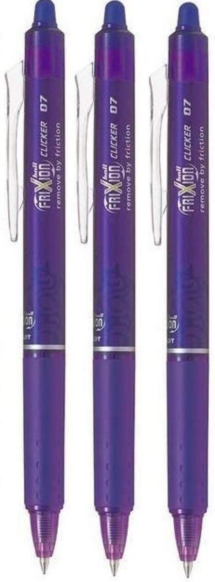 Pilot Purple / Violet Frixion Clicker Retractable Fine Rollerball Erasable Pens Pen 0.7mm Nib Tip 0.35mm Line BLRT-FR7 (Pack Of 3)