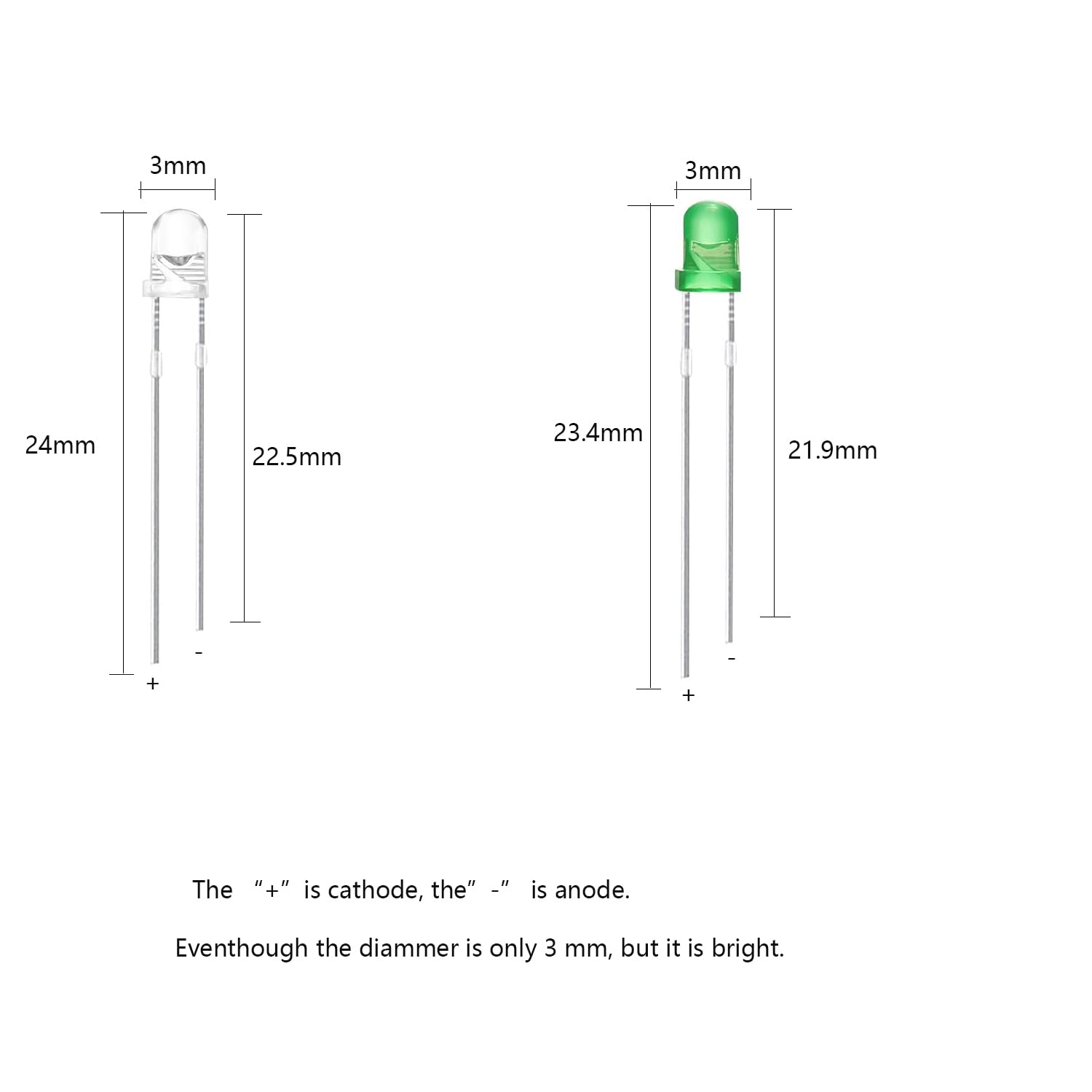 3mm LED Diode, 100 Pcs Green LED Emitting Diodes Light, 3V LED Assortment Kits for Science Projects etc (3mm Green)