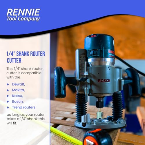 Rennie Tools - 10mm Cutting Diameter x 35mm Flute x 1/4 inches Shank TCT Tipped 2 Flute Straight Router Cutter Bit. Compatible With Makita Bosch Trend Katsu Dewalt Router Etc. 10mm Router Bit