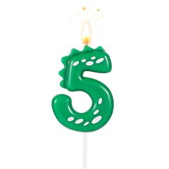 Birthday Number Candles, 2.8 Inch Dinosaur Candle Birthday Cake Candles Dinosaur Birthday Candle for Cake Dinosaur Candle Theme Party Decoration(Number 5)