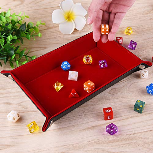 SIQUK Double Sided Dice Tray, Folding Rectangle PU Leather and Burgundy Velvet Dice Holder for Dungeons and Dragons RPG Dice Gaming D&D and Other Table Games