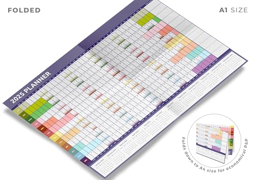 2025 Wall Planner Calendar A1 Size (84cm x 59cm) Full Year to view Calendar Home Office Work Full Year (Rainbow)