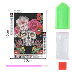 VARHHUXHA Diamond Painting Kit, Skull Flower Complete 5D Diamond Embroidery Cross Stitch Painting Kit, Crystal Diamond Canvas for Kids and Adults, Home Wall Decor