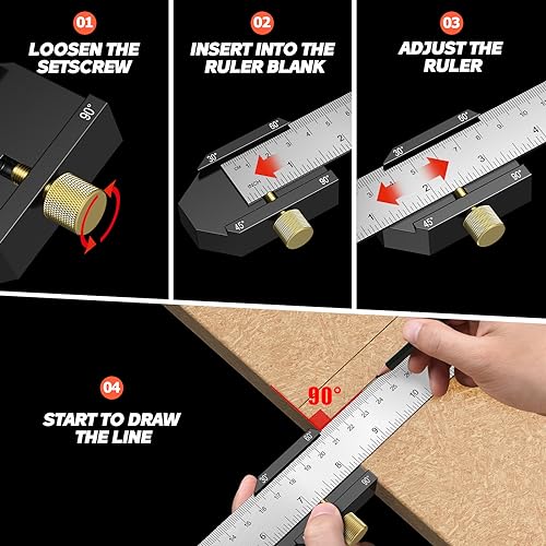 12inch/300mm Set Sqaure, Aluminum Alloy Adjustable Combination Square, Dual Scales, 30/45/60° Woodworking Ruler with Hook, Measuring Tool for Woodworking, Marking