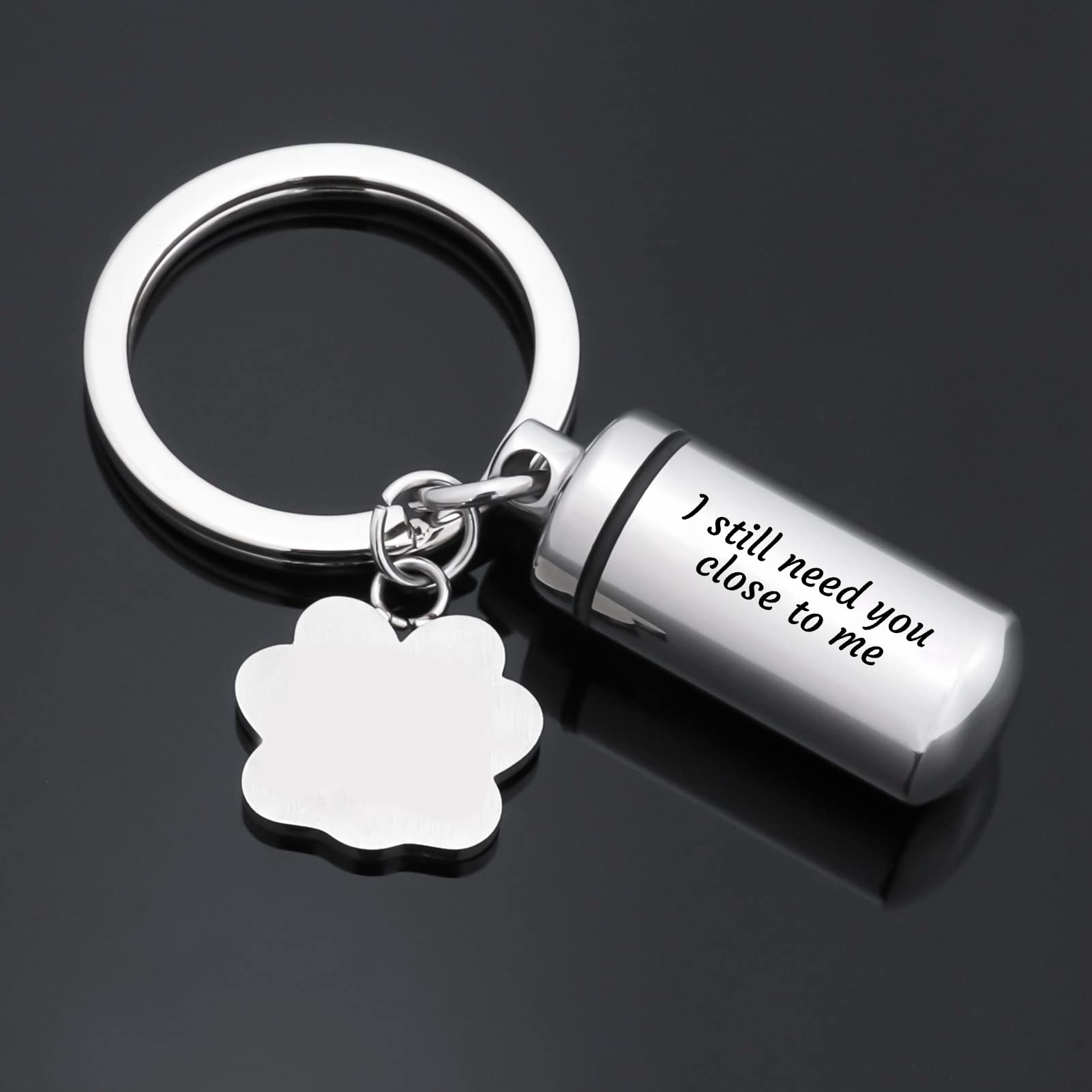 Canghai Stainless Steel Dog Paw Cremation Urn Keyring, Memorial Ashes Keepsake Keychain, Pet Charms Locket Pendant Cremation Jewellery for Ashes(I still need you close to me)