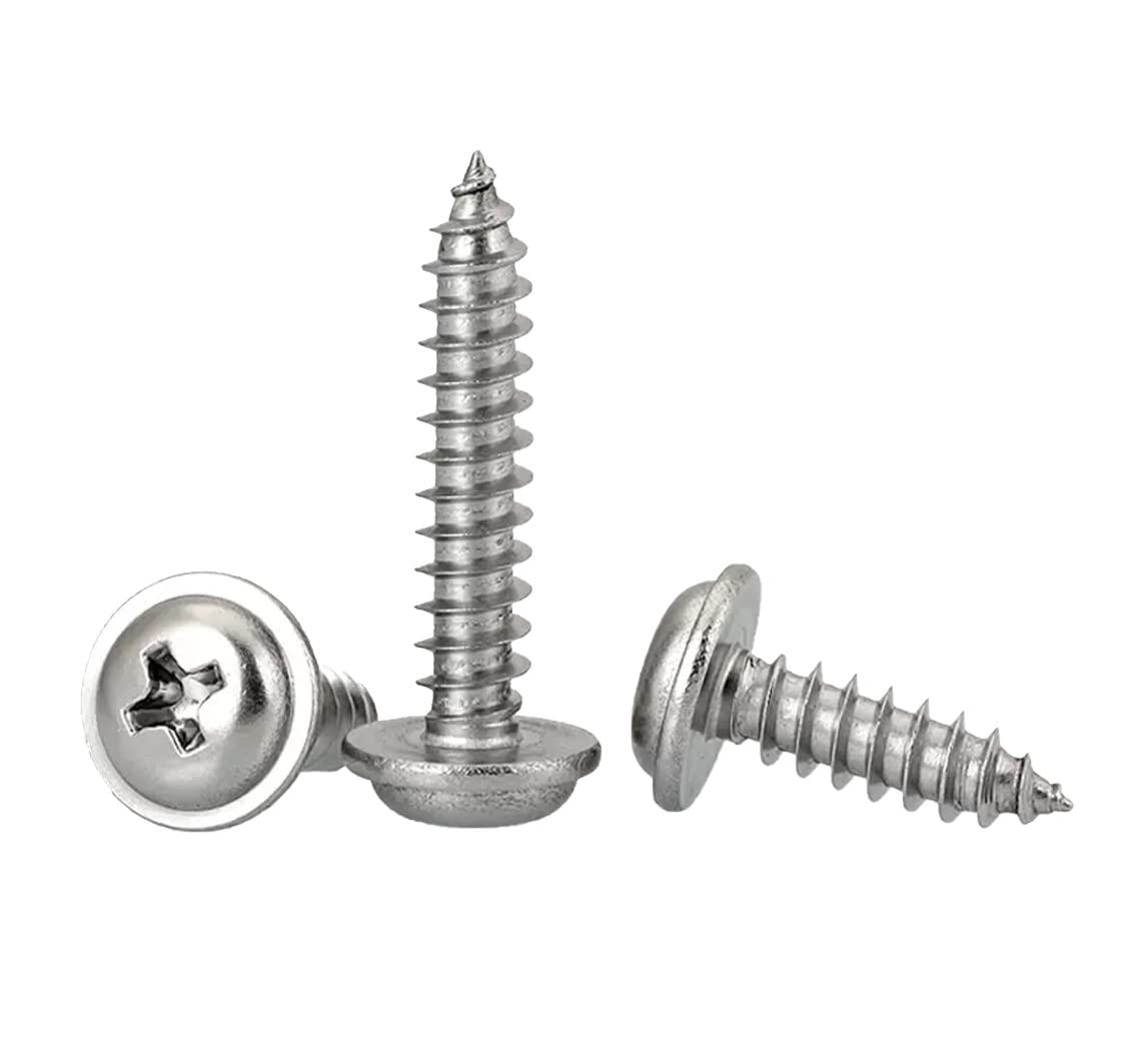 FandWay Phillips Pan Head With Washer Self-Tapping Screws, M3 x 8/10/12/16/20mm,304 Stainless Steel Wafer Head Tapper Screws, Truss Head Screws,Wood Screws Assortment Set (25-Pieces/each)