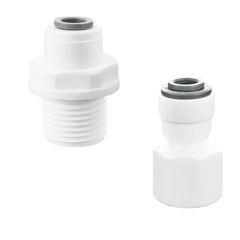 Qrity Water Filter Quick Connector, 3/8 inches Male Thread to 1/4 inches Quick Connect and 3/8 inches Female Thread to 1/4 inches Quick Connect, One Each