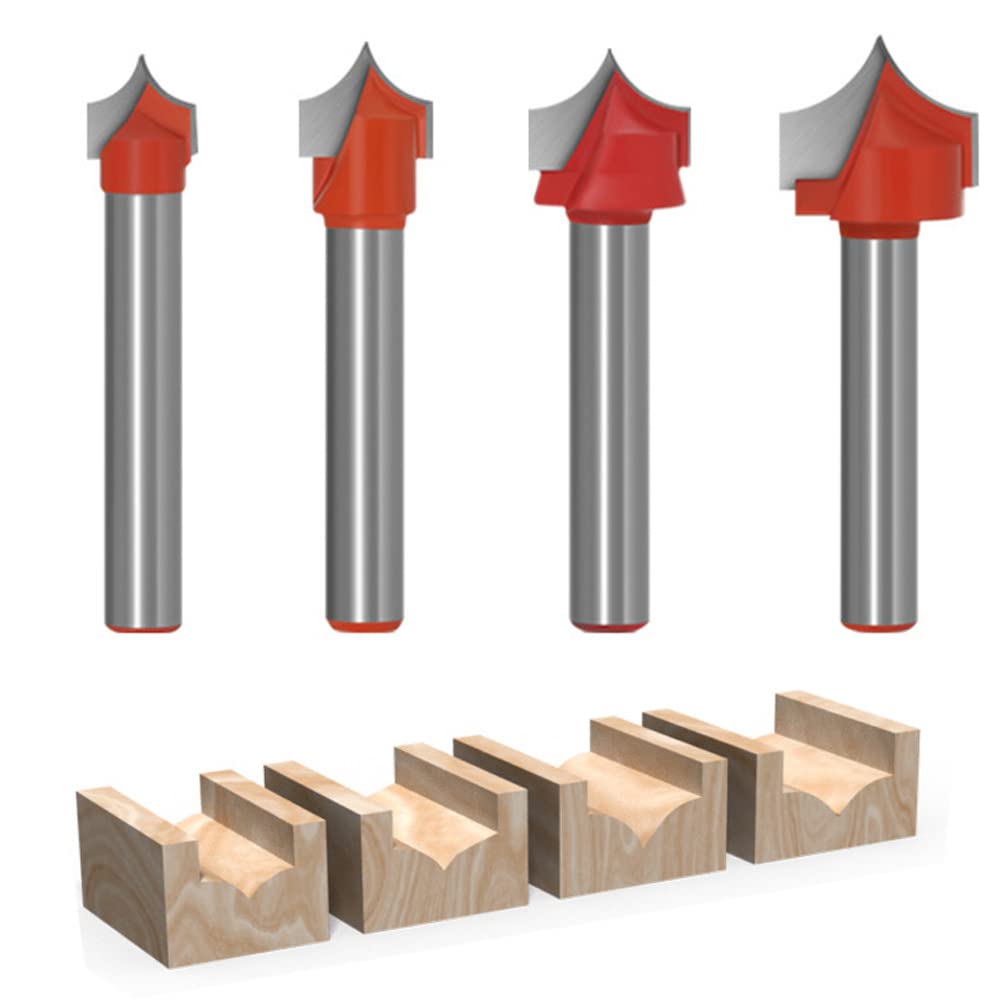 Saipor 4pcs 6mm Shank Point Cutting Roundover Router Bit Set C3 Carbide Tipped Round Over Beading Bit Beadboard Router Bit Radius 3.96/4.76/6.35/7.96mm