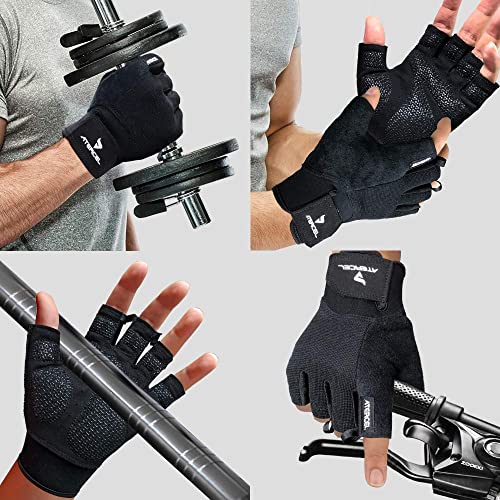 ATERCEL Weight Lifting Gloves, Gym Gloves for Crossfit, Workout, Exercise Cycling, Training, Breathable & Snug fit, for Men & Women(Black, M)