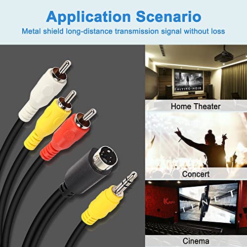 XMSJSIY 4Pin S-Video with 3.5mm 1/8 inches TRS Male to 3 RCA Male Composite Adapter Converter Video Cable - 1.8M