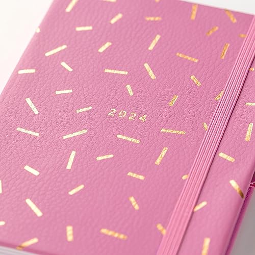 Busy B A6 To Do Diary January to December 2024 - Pink Sprinkle - Faux Leather Week to View Diary with Notes, Tear-Out Lists & Pockets