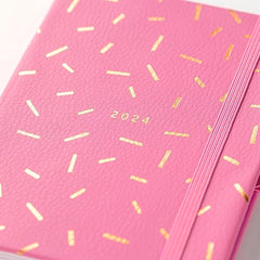 Busy B A6 To Do Diary January to December 2024 - Pink Sprinkle - Faux Leather Week to View Diary with Notes, Tear-Out Lists & Pockets