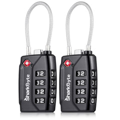 SharkByte TSA Suitcase Locks - 4-Dial Security Travel Combination Padlock, Flexible Cable Wire Travel Lock for Suitcases Luggage Case Travel Bag Gym Locker Code Small PadLock (Pack of 2)