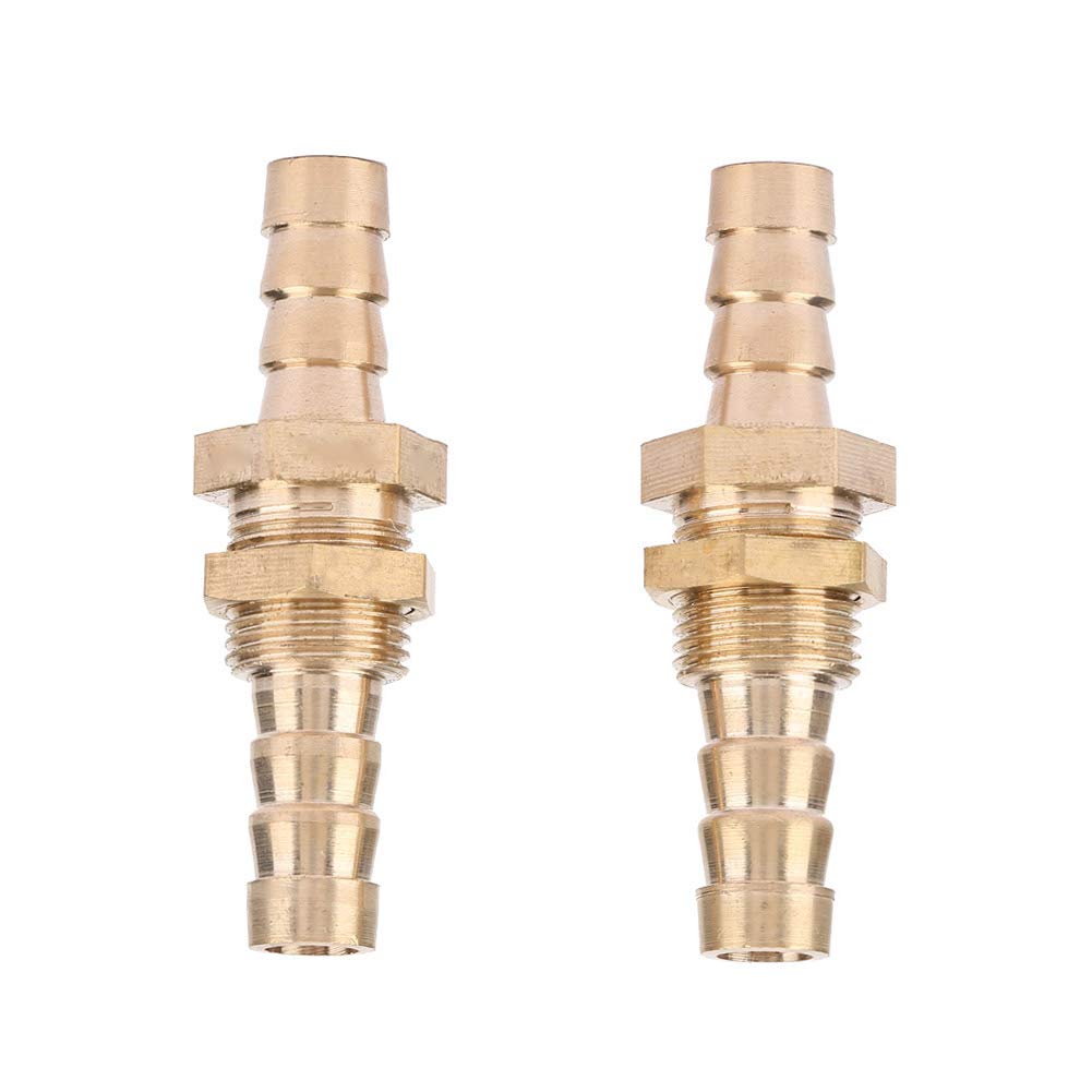 Brass Bulkhead Pipe Fitting, Akozon Brass Barbed Bulkhead Fitting 2 Pcs Hose Barb Brass Coupler Connector Adapter(8mm)