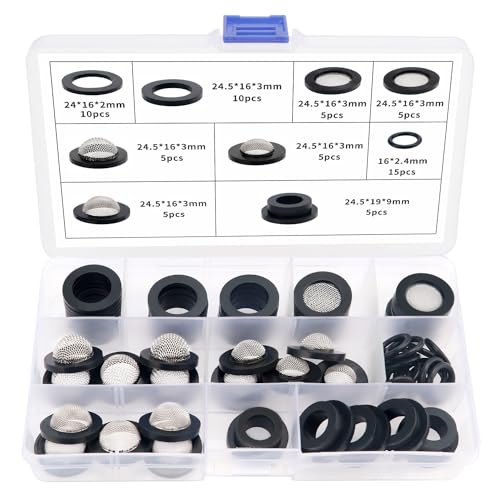 YIXISI 65 PCS Screen Hose Washers Kit, Filter Mesh Washer, Mesh Rubber Washers, Seal O Ring with Mesh Hose Gasket, for 3/4 Inch Water Faucet Shower Garden Hose Connector