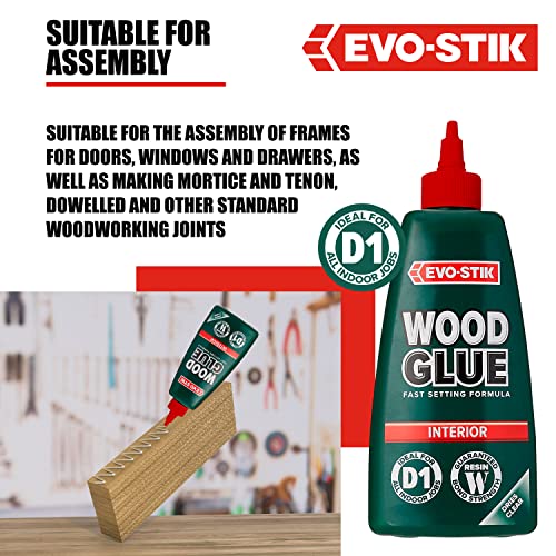 EVO-STIK Wood Glue - Interior, Extra Strong, Fast Setting, Suitable for All Wood Types, Dries Clear, 500ml