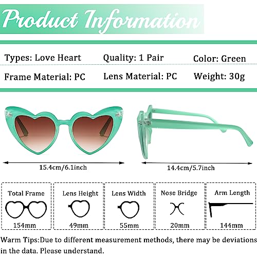 Alviller Love Heart Sunglasses for Women, Fashion Vintage Eyeglasses Cat Eye Style Eyewear Fancy Dress Accessories for Ladies Girls Summer Party Driving Shopping Traveling (Green)