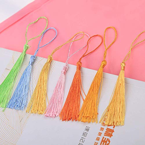 DERAYEE 100 PCS Silky Handmade Tassels Bookmarks Tassel Craft Floss Tassel with Cord Loop for Jewelry Making DIY Projects (assorted 25 Colors)