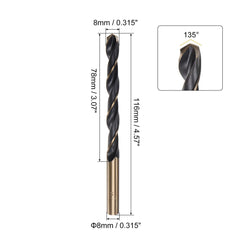 sourcing map 6pcs Jobber Drill Bits 8mm Black Nitride & Gold Titanium Coated 4341 High Speed Steel (HSS) 135 Degree Split Point Twist Drill Bits for Stainless Steel Metal Plastic Wood