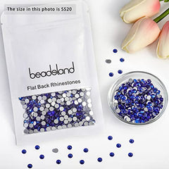 Beadsland 1440 PCS Flat Back Crystal Rhinestones Round Gems for Nail Art and Craft Glue Fix,Sapphire(SS20(4.6-4.8mm))