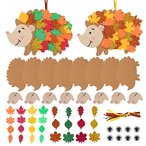 DKINY Pack of 12 Leafy Hedgehog Making Kit DIY Peel and Stick EVA Foam Arts and Crafts Kit for Kids Children Craft Party Group Activities Hanging Decorations for Autumn Winter