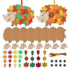 DKINY Pack of 12 Leafy Hedgehog Making Kit DIY Peel and Stick EVA Foam Arts and Crafts Kit for Kids Children Craft Party Group Activities Hanging Decorations for Autumn Winter