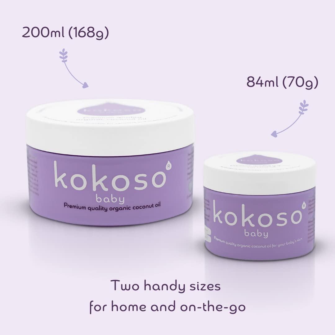 Kokoso Baby Organic Coconut Oil - Moisturising 100% Natural Baby Oil for Baby Massage, Dry, Sensitive and Normal Baby Skin - 200ml