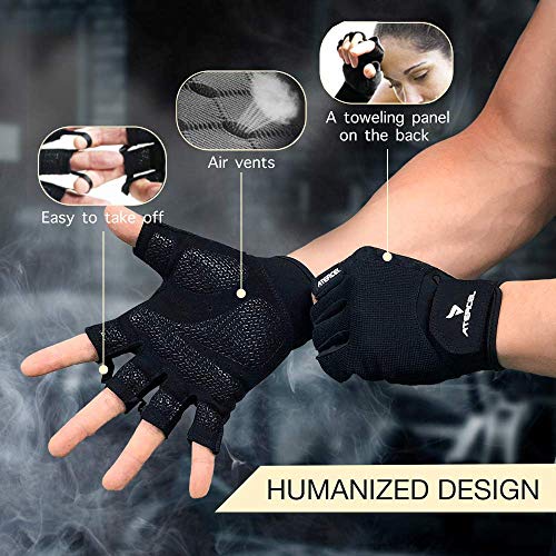 ATERCEL Weight Lifting Gloves, Gym Gloves for Crossfit, Workout, Exercise Cycling, Training, Breathable & Snug fit, for Men & Women(Black, M)