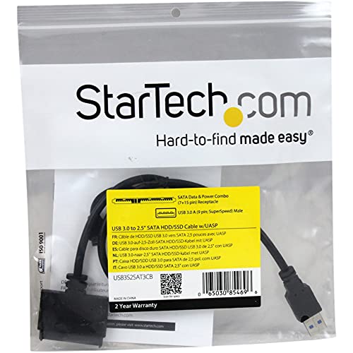 StarTech.com SATA to USB Cable - USB 3.0 to 2.5” SATA III Hard Drive Adapter - External Converter for SSD/HDD Data Transfer (USB3S2SAT3CB)