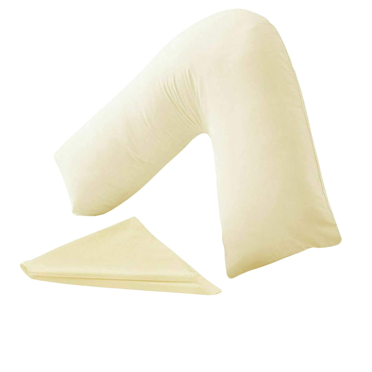 KANAK V Shaped Pillowcase Plain Polycotton Back & Neck Support V Pillow case cover - Orthopaedic/Pregnancy/Nursing Pillow Cover Only - Cream