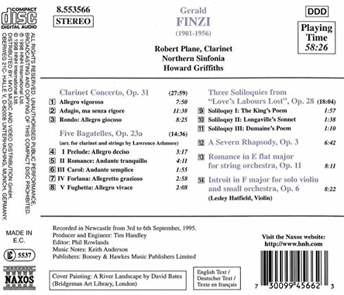 FINZI: Clarinet Concerto / Five Bagatelles / Three Soliloquies / Romance