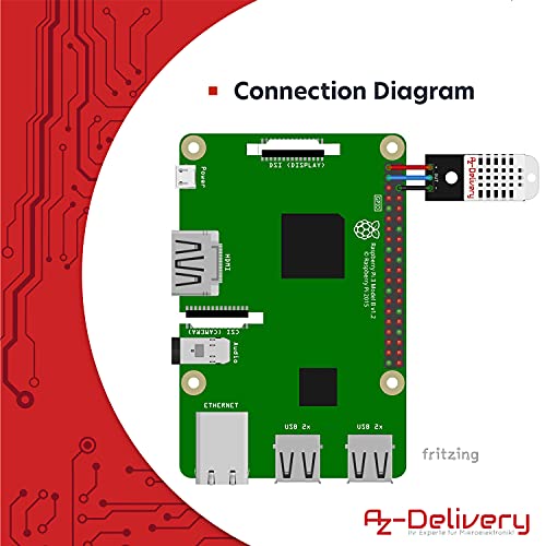 AZDelivery 5 x Temperature and Humidity Sensor Module with Cable Compatible with DHT22 Compatible with AM2302 Compatible with Arduino and Raspberry Pi including E-Book!