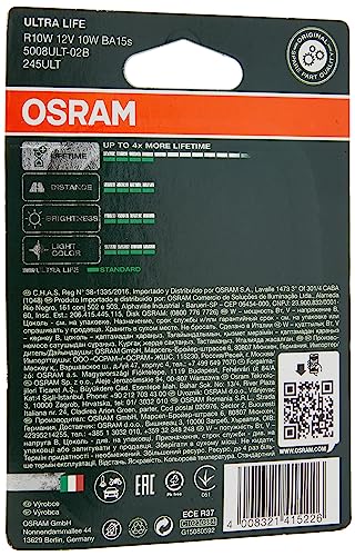 OSRAM ULTRA LIFE R10W halogen tail light, number plate light, parking and position light, 5008ULT-02B, 12 V passenger car, double blister (2 unit)