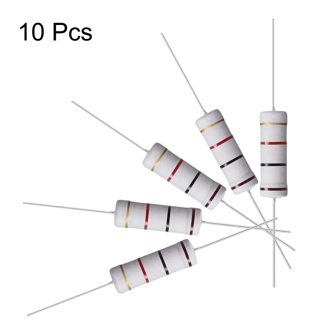 sourcing map 10Pcs 1K Ohm Resistor, 5W 5% Tolerance Metal Oxide Film Resistors, Shaft Lead, Flame Proof for DIY Electronic Projects and Experiments