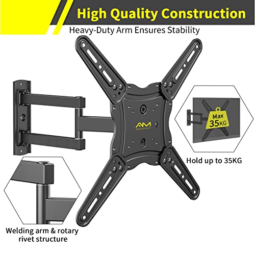 Alphamount TV Wall Bracket for Most 26-60 inch LED LCD Flat and Curved TVs up to 35kg, Sturdy TV Wall Mount with Tilt Swivel Extension, Max VESA 400x400mm, APPIMF7-E