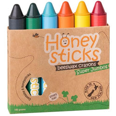 Honeysticks Super Jumbo Crayons (6 Pack) - 100% Pure Beeswax Crayons with Food Grade Colours, Non Toxic Crayons for Toddlers 1-3 Unbreakable, Extra Large Crayons, Easy to Hold and Use, Eco-Friendly