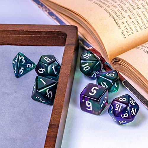 Cusdie 7Pcs/Set DND Dice Set D&D Polyhedral Dice for Dungeons and Dragons Role Playing Dice Games RPGs (4 Colors-Green/Purple/Blue/Yellow)