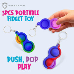 SafeHaven Simple Fidget Toy Keychain   Small Pop it Keyring   3pc Tie Dye Mini Poppet   Exclusively Designed Mini Pop it Key Chain (Tie Dye)