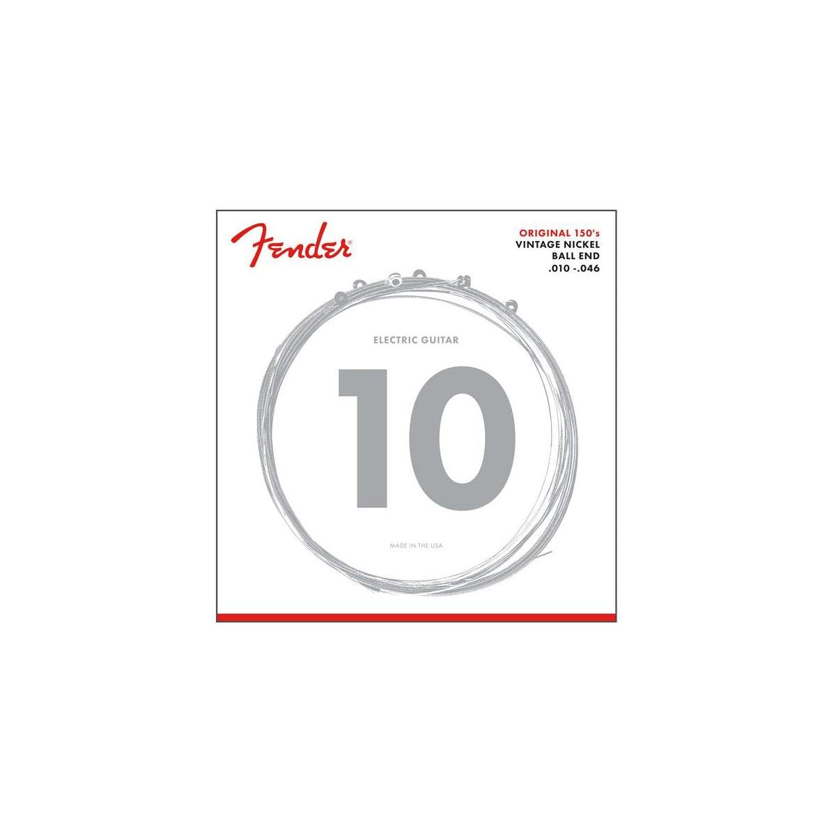 Fender Original 150 Electric Guitar Strings, Pure Nickel Wound, Ball End, 150R .010-.046 Gauges, (6)